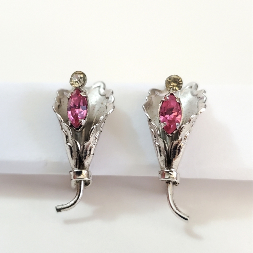 Vintage Sterling Silver Bond Boyd Calla Lily Screw-back Earrings